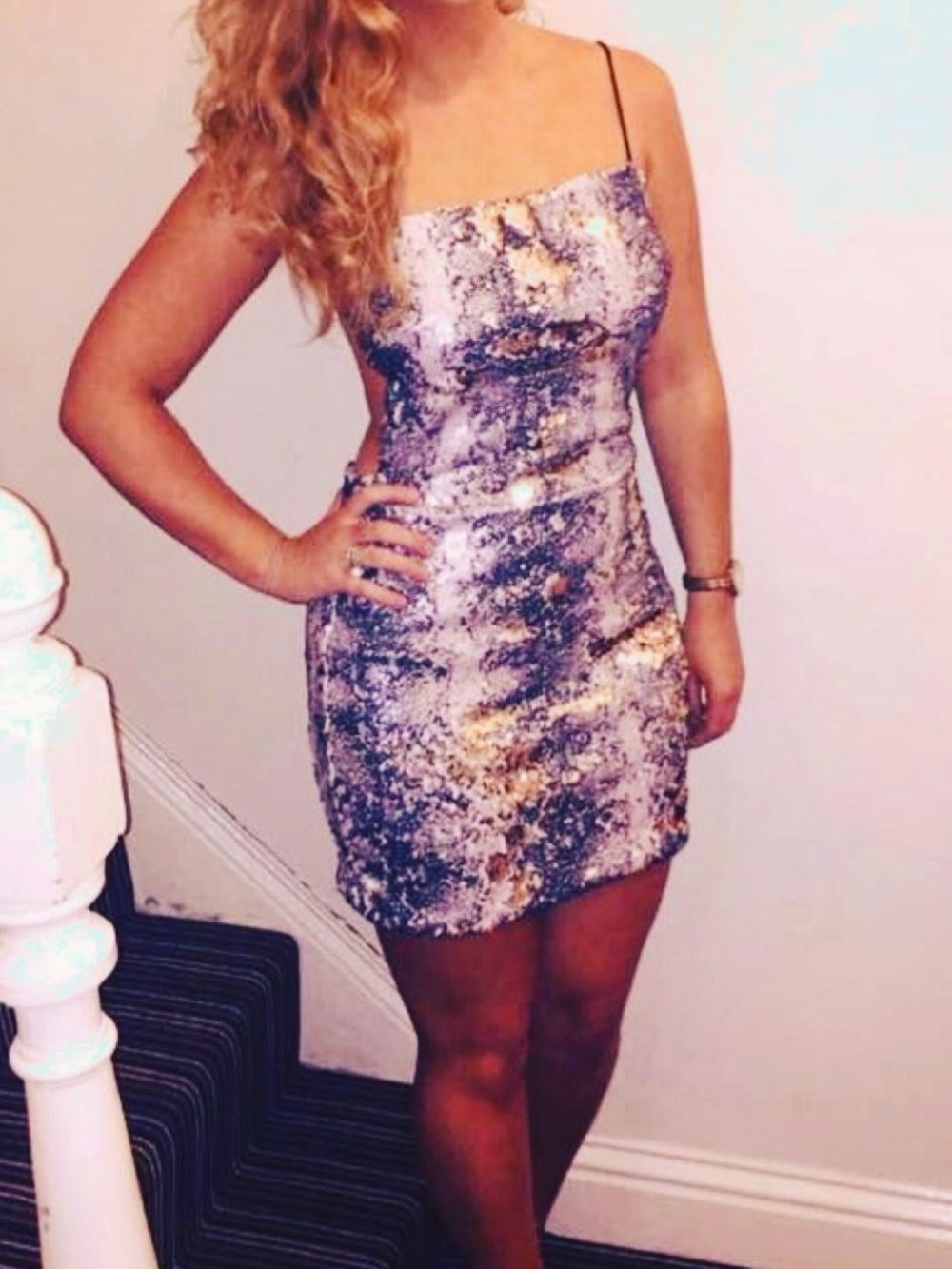 Topshop Sequins Snake Print Backless Purple Dress -